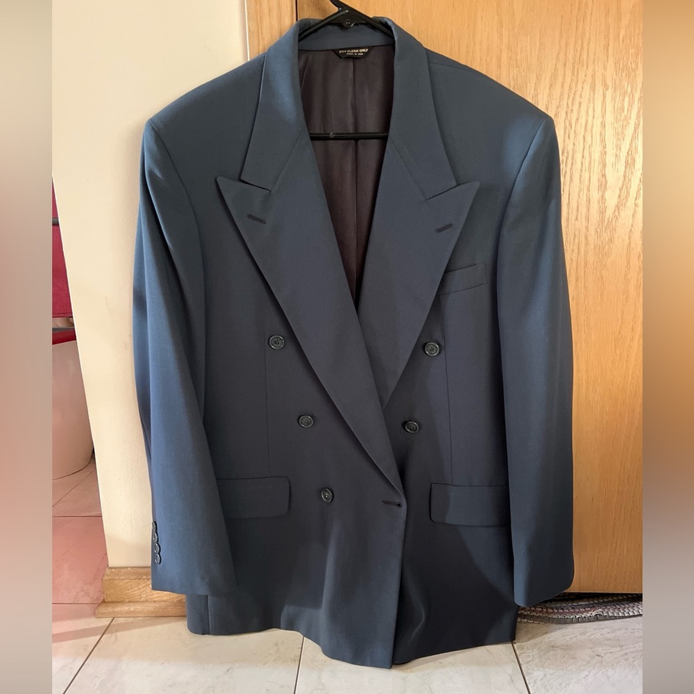 Mens Navy Wool Blazer 42R Sport Coat Tailored Business Casual Classic